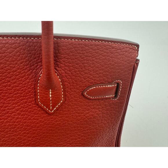Hermes Birkin 30 Red Leather Palladium Hardware Top Handle Bag - Picture 9 of 16